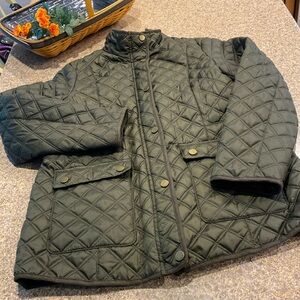 Lucky Brand Army Green Quilted Jacket Large Full Zip Snap Coat